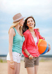 Image showing girls playing ball on the beach