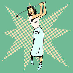 Image showing Beautiful woman playing Golf retro pop art