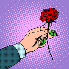 Image showing man gives flower rose