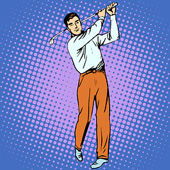 Image showing Handsome man playing Golf retro style pop art