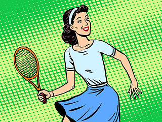 Image showing Young woman playing tennis retro style pop art