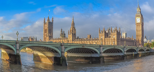 Image showing Fisheye view of Westminster Bridge