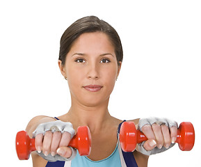 Image showing Woman with barbells