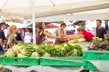 Image showing Farmers\' food market stall with variety of organic vegetable.