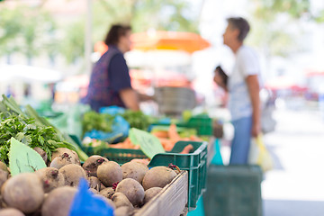 Image showing Farmers\' food market stall with variety of organic vegetable.