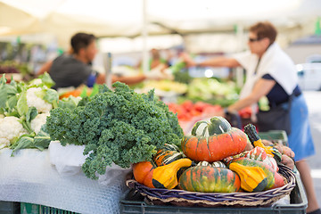 Image showing Farmers\' food market stall with variety of organic vegetable.