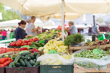 Image showing Farmers\' food market stall with variety of organic vegetable.