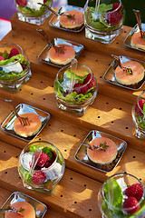 Image showing Meat and fish appetizers in a restaurant