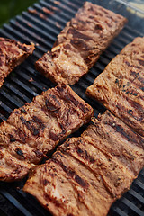 Image showing Grilled pork ribs on the grill.