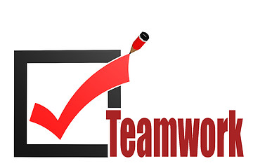 Image showing Check mark with teamwork word