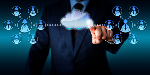 Image showing Consultant Connecting Two Work Teams Via Cloud