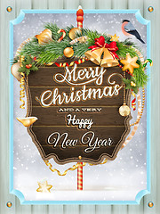 Image showing Merry Christmas wooden board. EPS 10