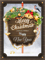 Image showing Merry Christmas wooden board. EPS 10