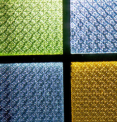 Image showing colorated glass and sun in morocco africa window and light