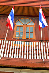 Image showing temple     bangkok thailand incision  and terrace waving flag 