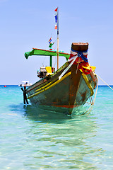 Image showing boat prow asia in the  kho tao bay isle white 