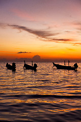 Image showing south china sea sunrise boat  and sea in thailand kho tao 