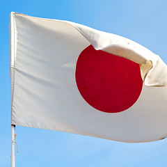 Image showing japanb waving flag in the blue sky bcolour and wave