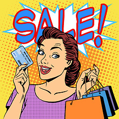 Image showing woman purchases discounts credit card sale