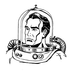 Image showing Retro astronaut line art