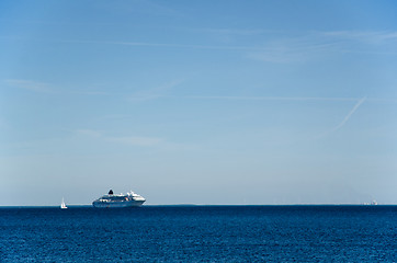 Image showing Cruising ship at blue water