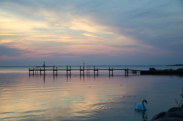 Image showing Old wooden pier at twlight