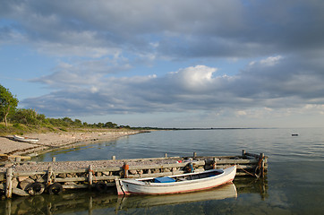 Image showing Sunlit old wooden boat