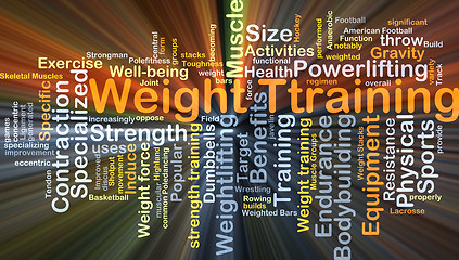 Image showing Weight training background concept glowing