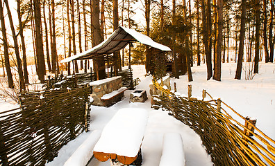 Image showing  wooden buildings winter