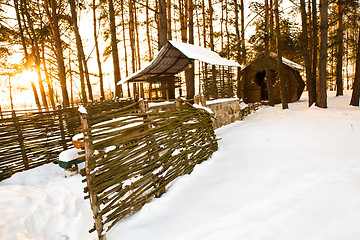 Image showing  wooden buildings winter