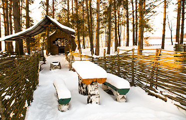 Image showing  wooden buildings winter