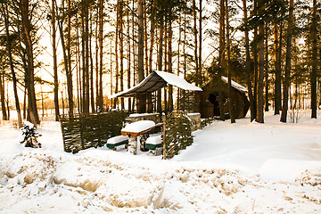 Image showing  wooden buildings winter