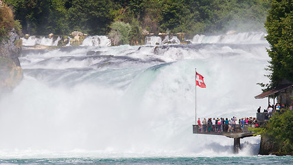 Image showing RHEINFALLS, SWITZERLAND - JULY 25, 2015: View to the biggest wat