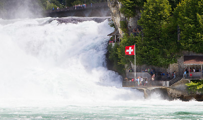 Image showing RHEINFALLS, SWITZERLAND - JULY 25, 2015: View to the biggest wat