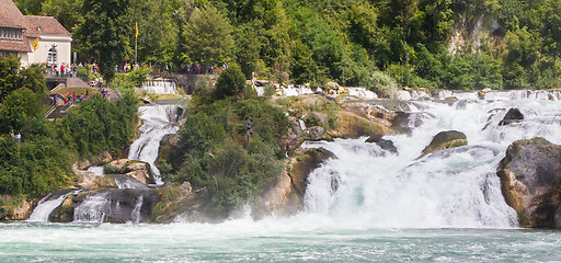 Image showing RHEINFALLS, SWITZERLAND - JULY 25, 2015: View to the biggest wat