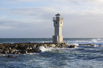 Image showing Lighthouse at the port of Akranes, Iceland