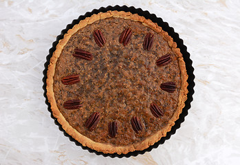 Image showing Pecan pie fresh from the oven