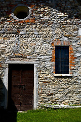 Image showing brown door  europe    lombardy        the milano   brick grass