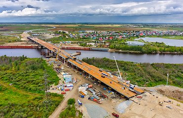 Image showing Bridge construction over river. Tyumen. Russia