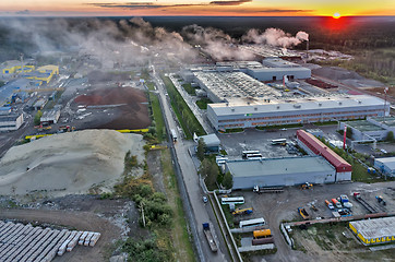 Image showing Aerial view onto industrial area at sunset. Russia