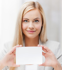 Image showing woman with blank business or name card