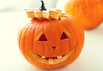 Image showing close up of pumpkins on table