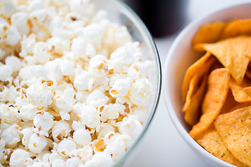 Image showing close up of popcorn and corn crisps or nachos