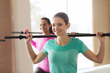 Image showing group of people exercising with bars in gym