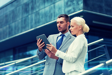 Image showing businesspeople with tablet pc outdoors