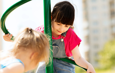 Image showing group of happy little girls on children playground