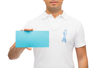 Image showing man with prostate cancer awareness ribbon and card