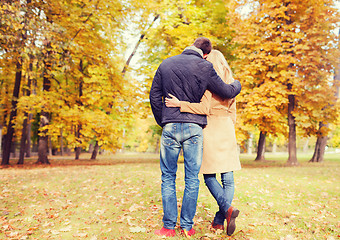 Image showing couple hugging in autumn park from back