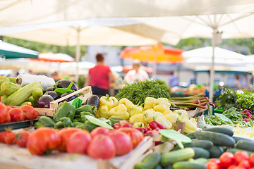 Image showing Farmers\' food market stall with variety of organic vegetable.