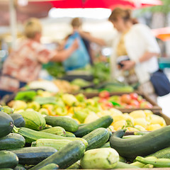 Image showing Farmers\' food market stall with variety of organic vegetable.